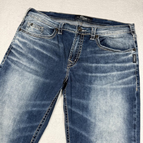 Silver Jeans Grayson Jeans Mens 36x30 Blue Straight Leg Distressed Denim Classic - Picture 1 of 14